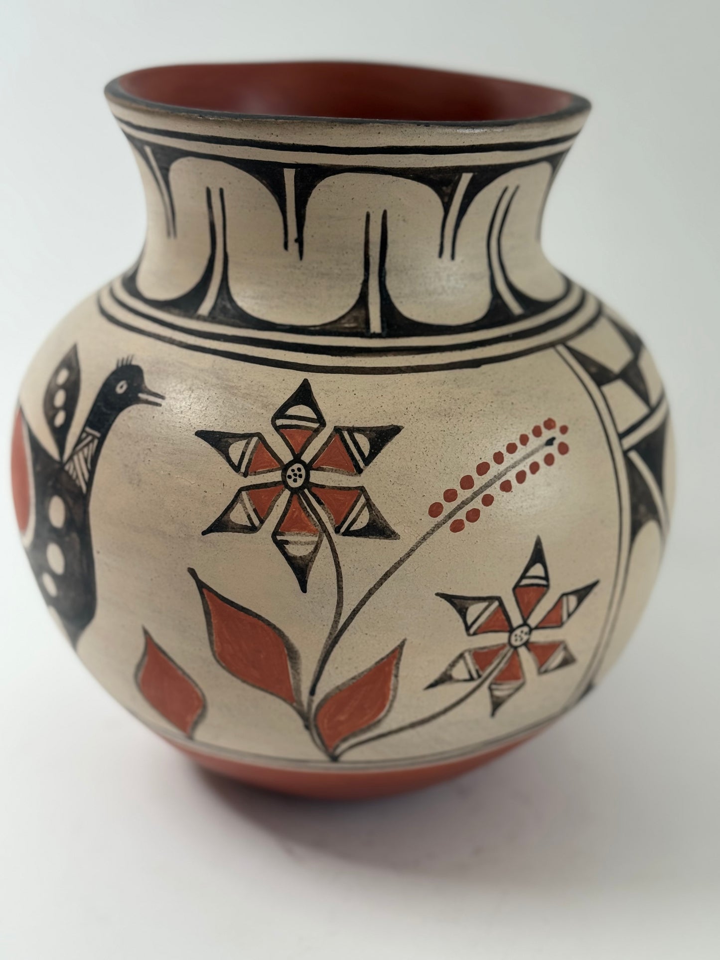 Robert Tenorio Pottery Santo Domingo Pueblo Polychrome Flower & Bird Pottery