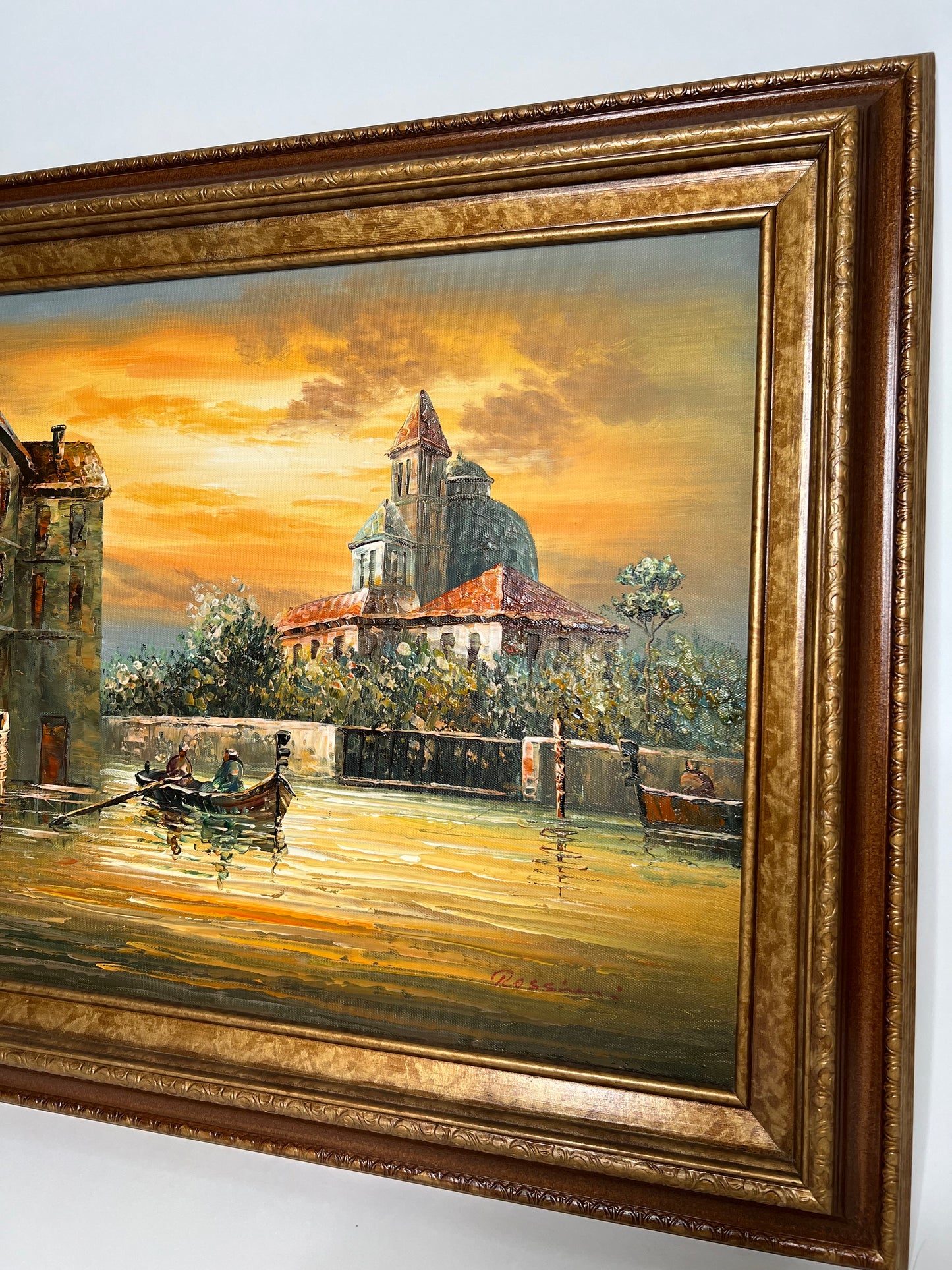 Original Vintage Rossini Oil Painting Water Scenery on Canvas