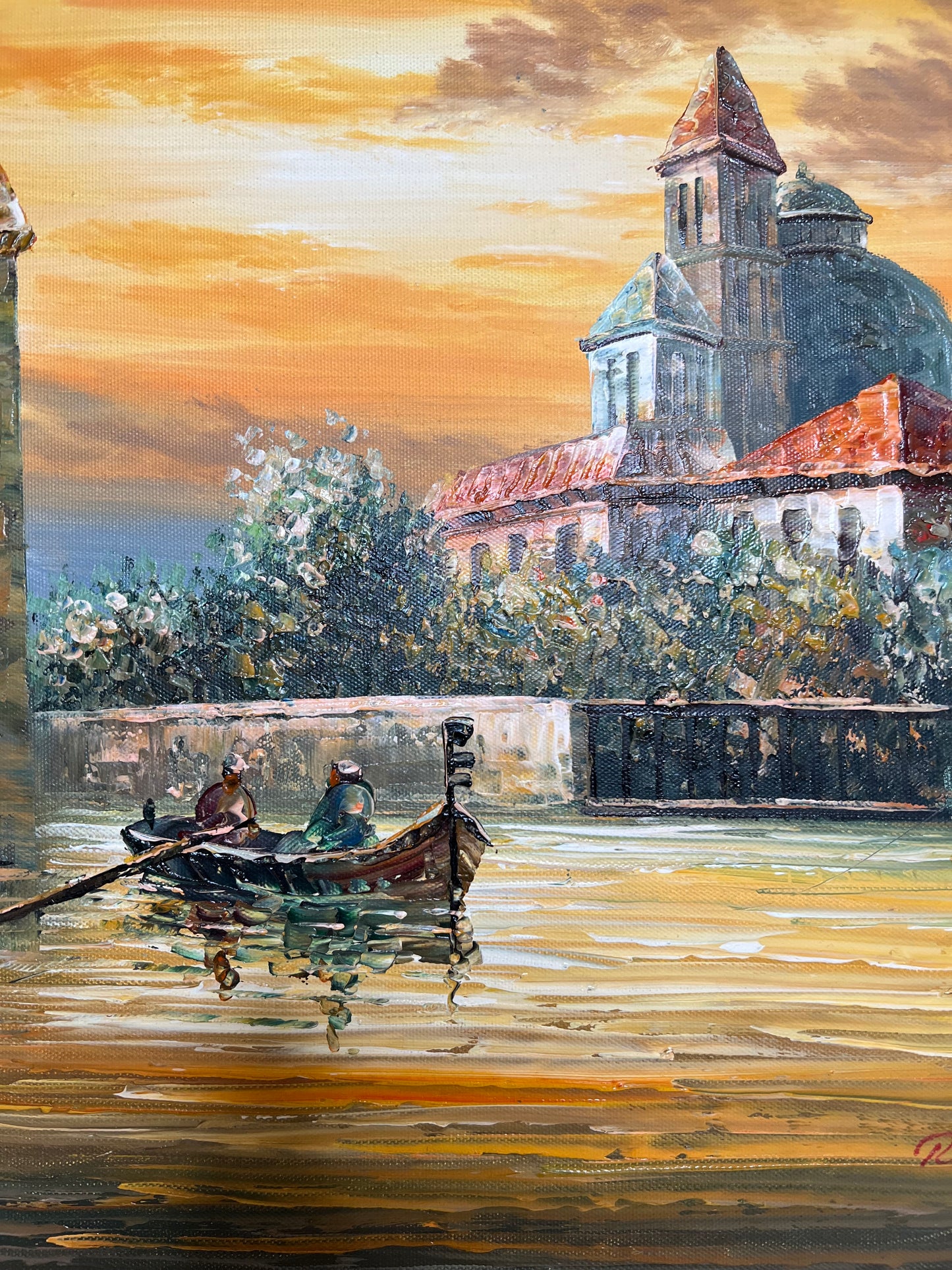 Original Vintage Rossini Oil Painting Water Scenery on Canvas
