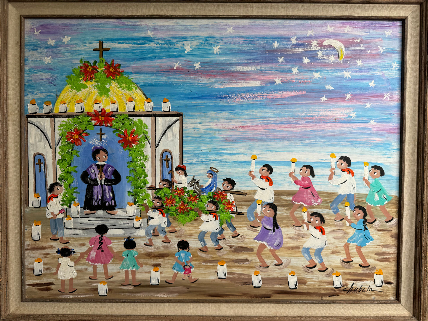 Elizabeth Chubela Haas 1904-2002 Oil on Board “ Flores de Mayo”