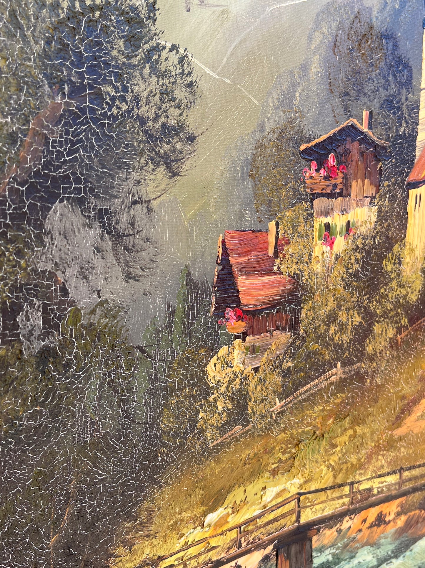 Vintage Landscape Original Oil Painting on Canvas