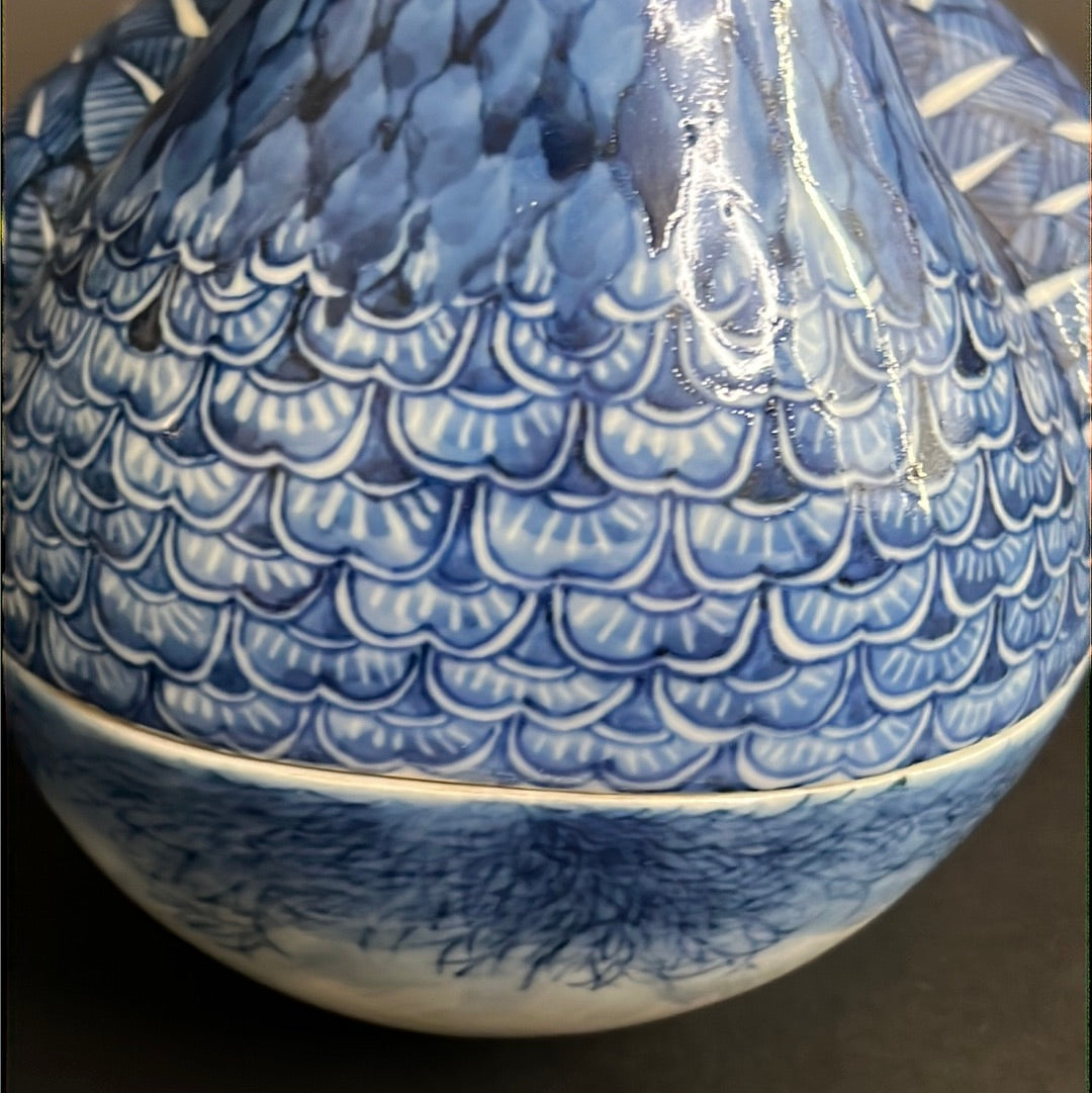 20th C. Rare Pair Chinese Export Blue & White Porcelain Duck & Cover