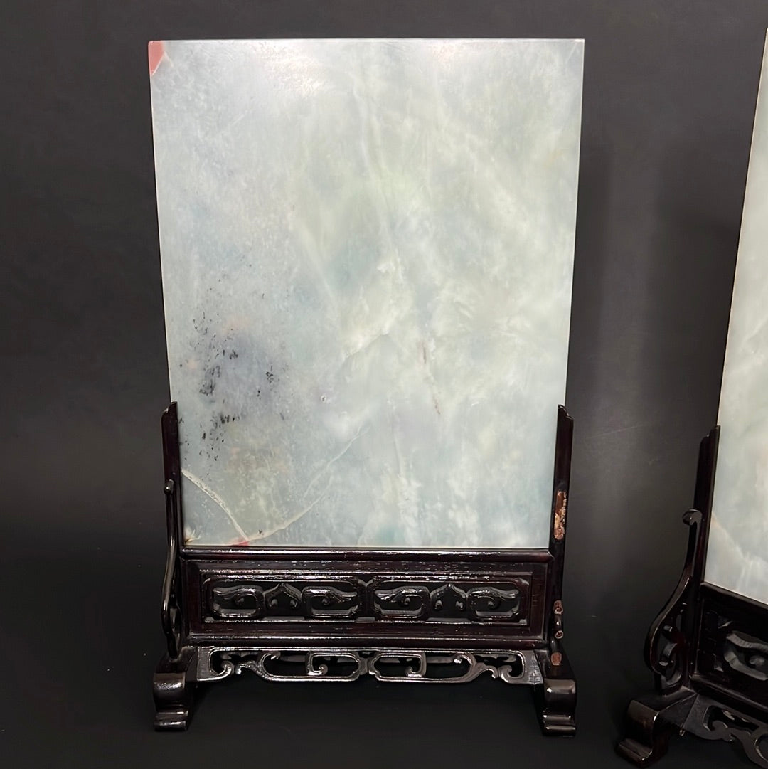 20th C. Rare Pair Chinese Jade Panel