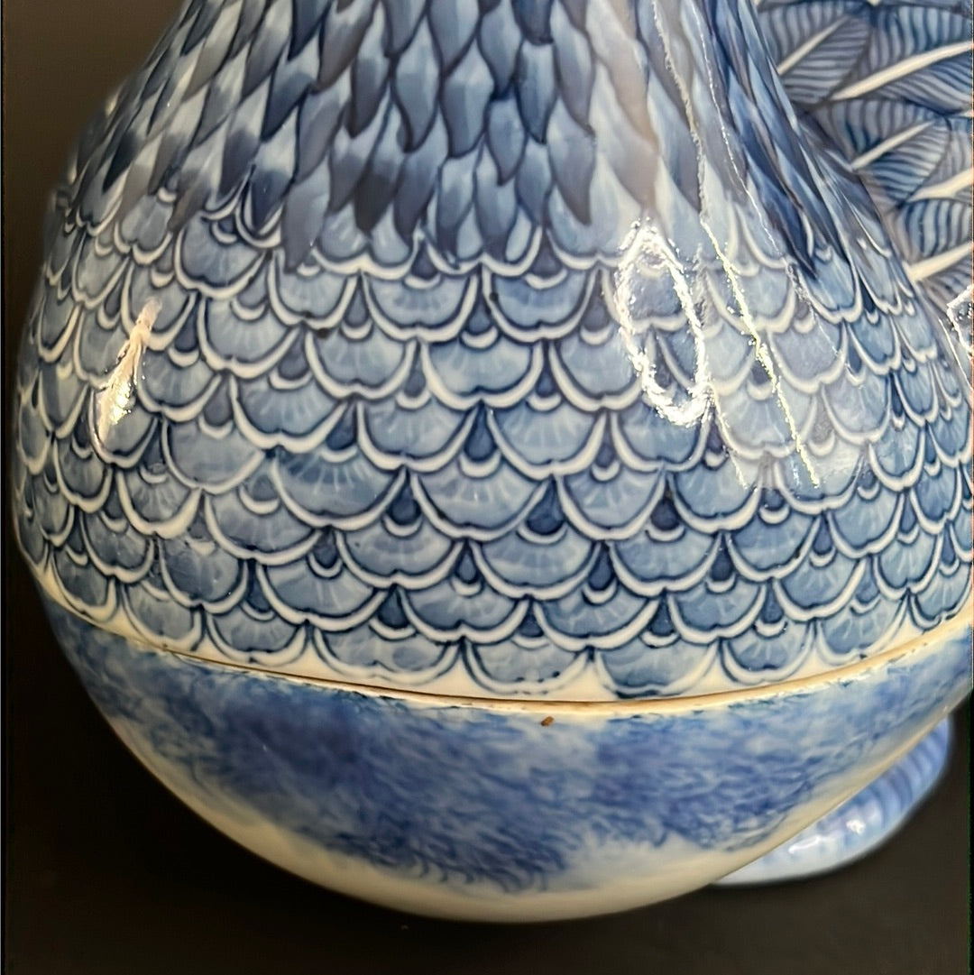 20th C. Rare Pair Chinese Export Blue & White Porcelain Duck & Cover