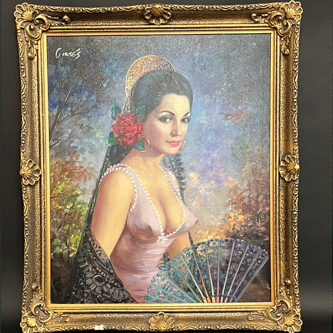 Spanish Lady By Cortes Oil On Canvas