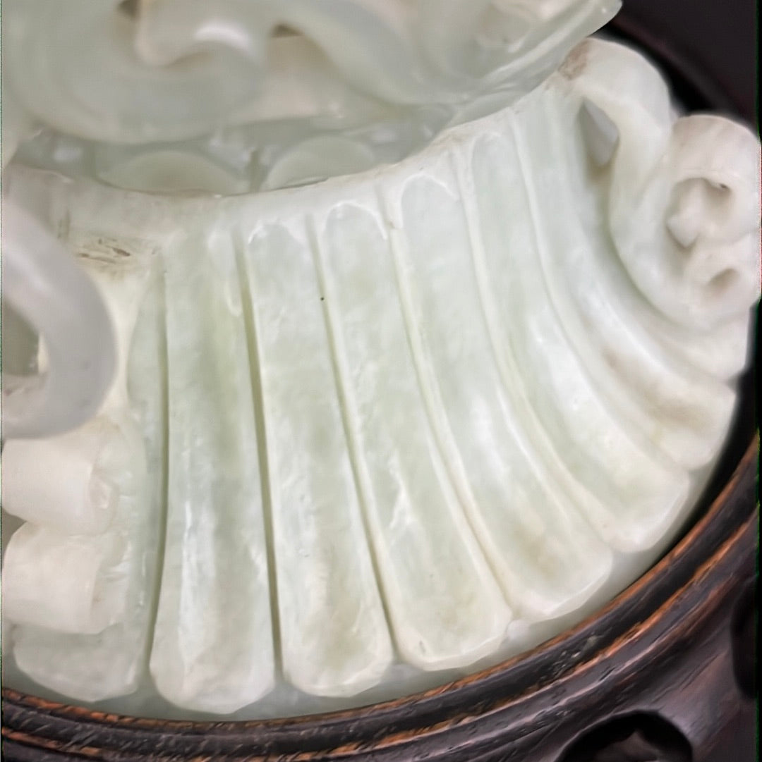 20th C Celadon Russet Jade Exquisitely Hand Carved Pagoda Tower