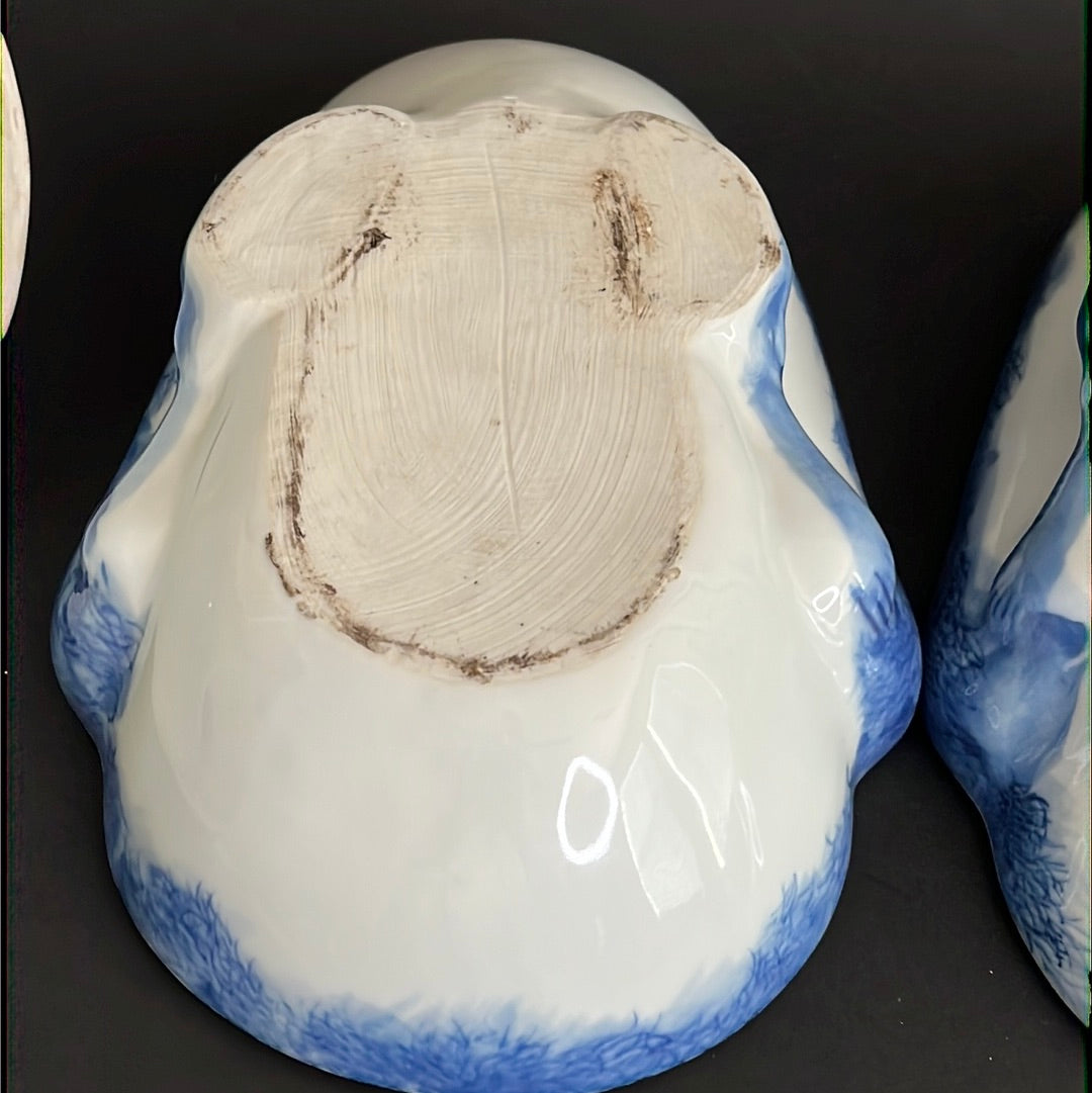 20th C. Rare Pair Chinese Export Blue & White Porcelain Duck & Cover