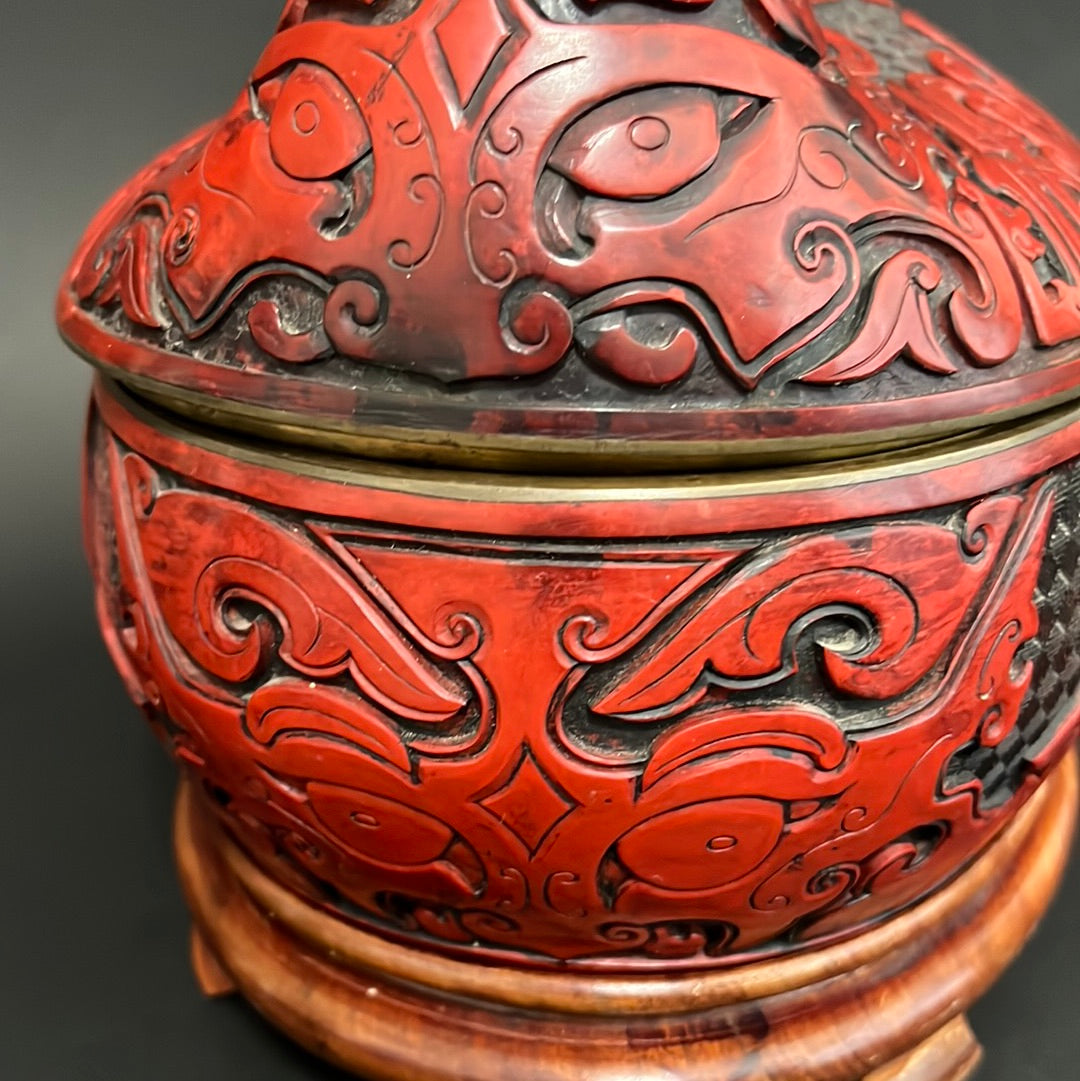 A Large Chinese Lacquered Cinnabar Camel Box
