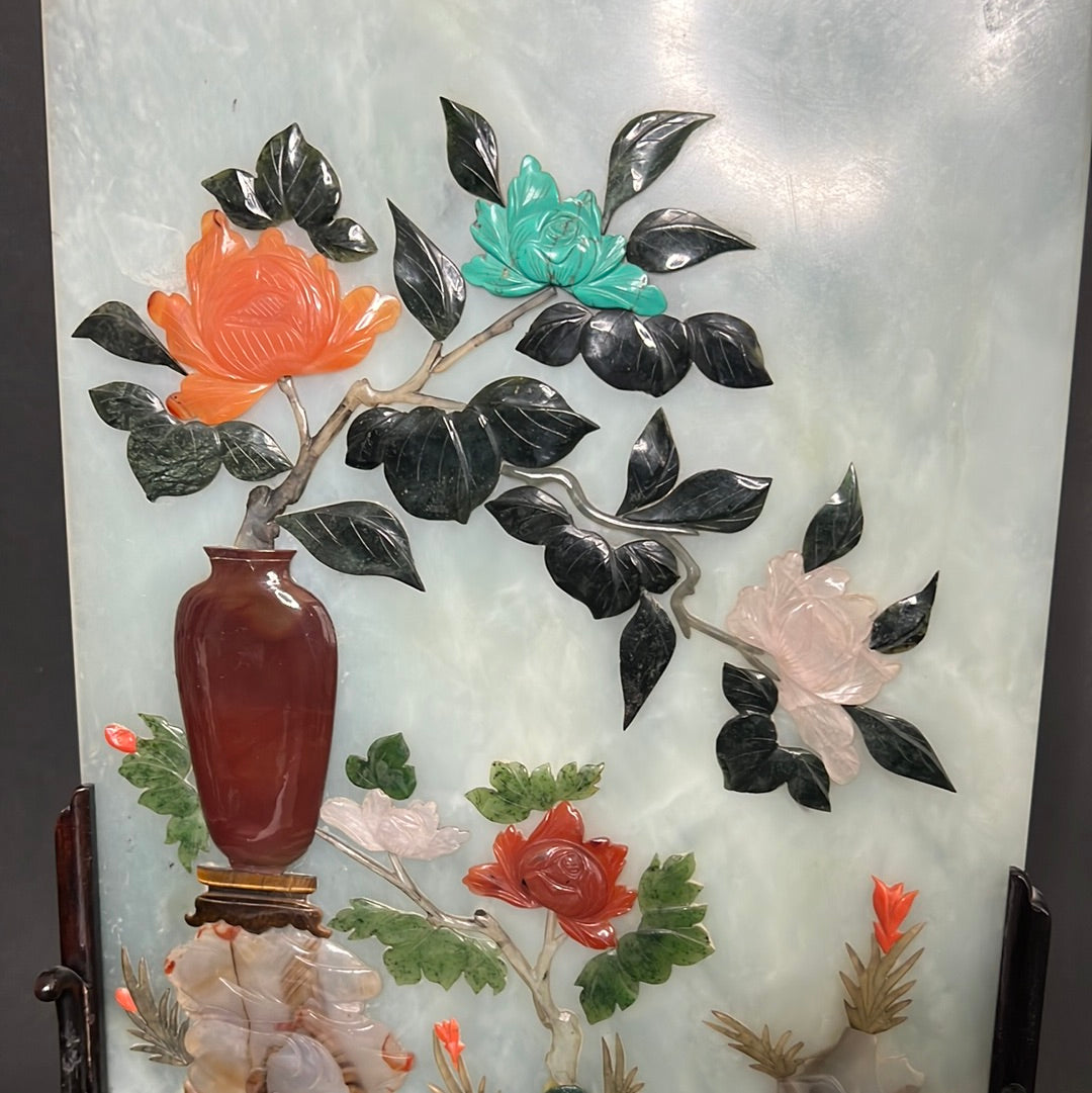 20th C. Rare Pair Chinese Jade Panel