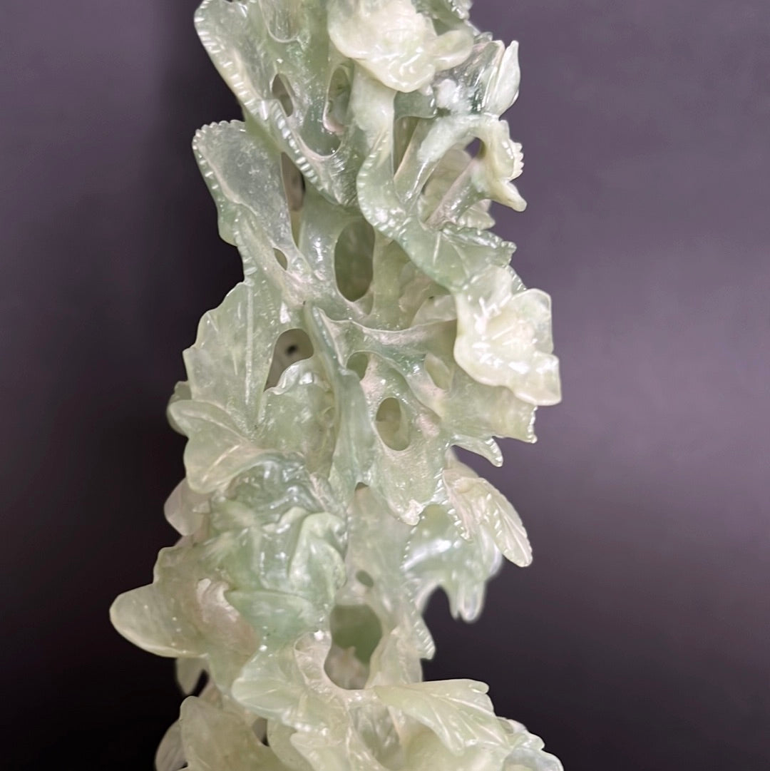20th C. White & Greenish Chinese Jade A Mother Phoenix Bird & Tree Prides