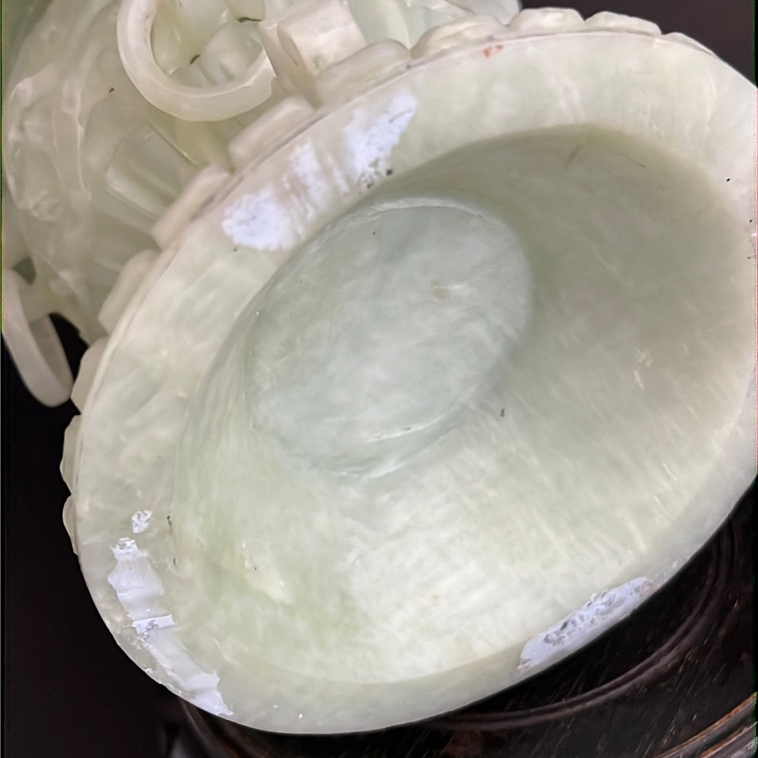 20th C Celadon Russet Jade Exquisitely Hand Carved Pagoda Tower
