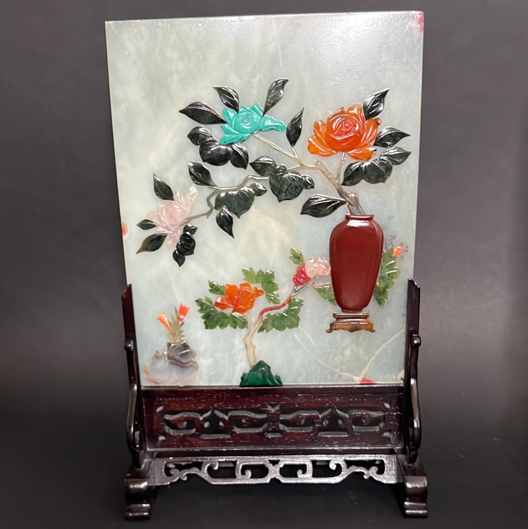 20th C. Rare Pair Chinese Jade Panel