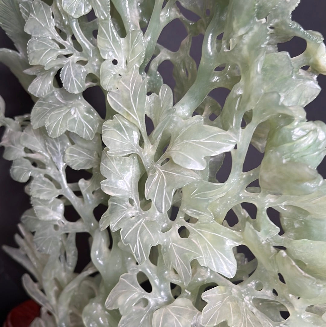 20th C. White & Greenish Chinese Jade A Mother Phoenix Bird & Tree Prides
