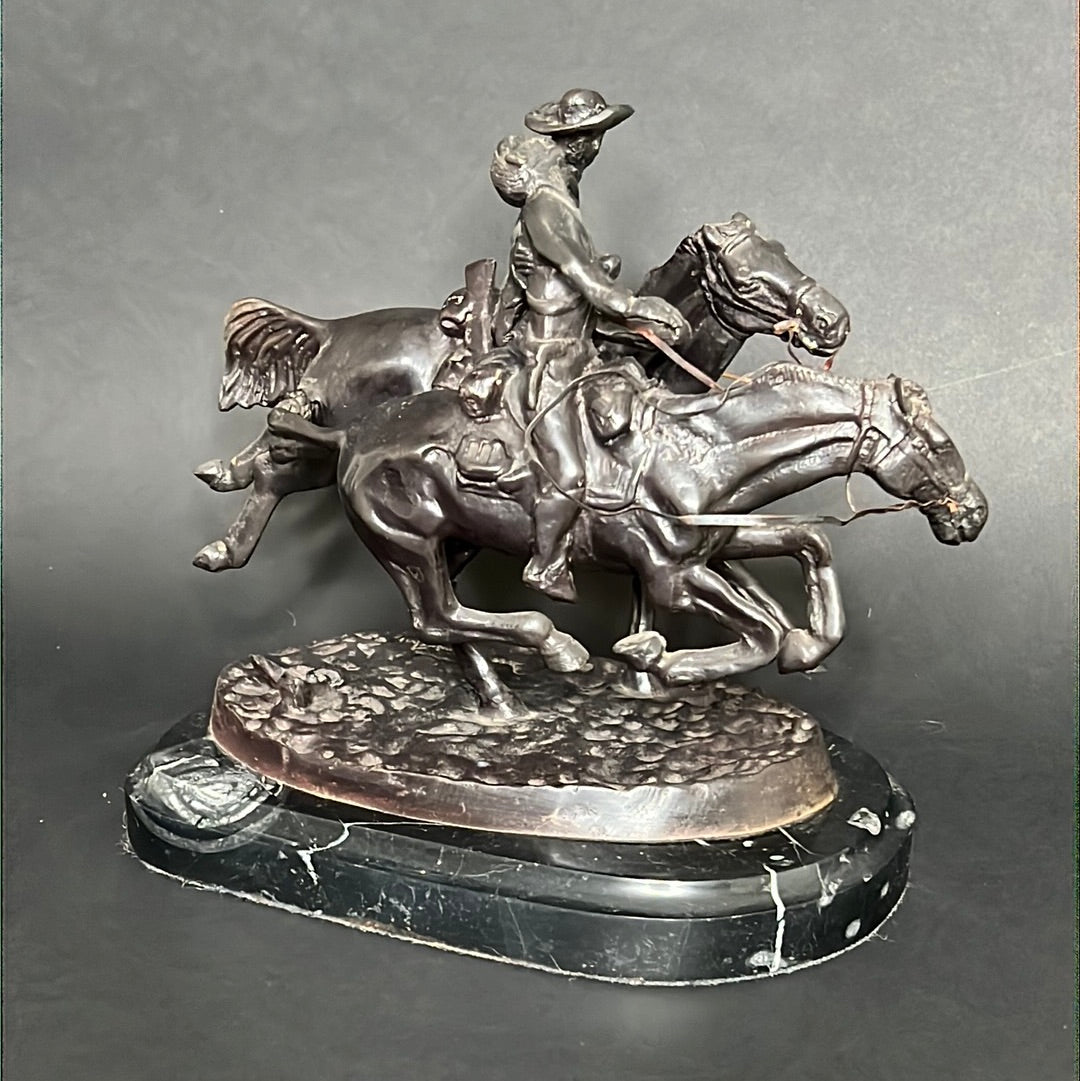 Frederic Remington “The Wounded Bunkie “ Bronze Statue 1861-1909