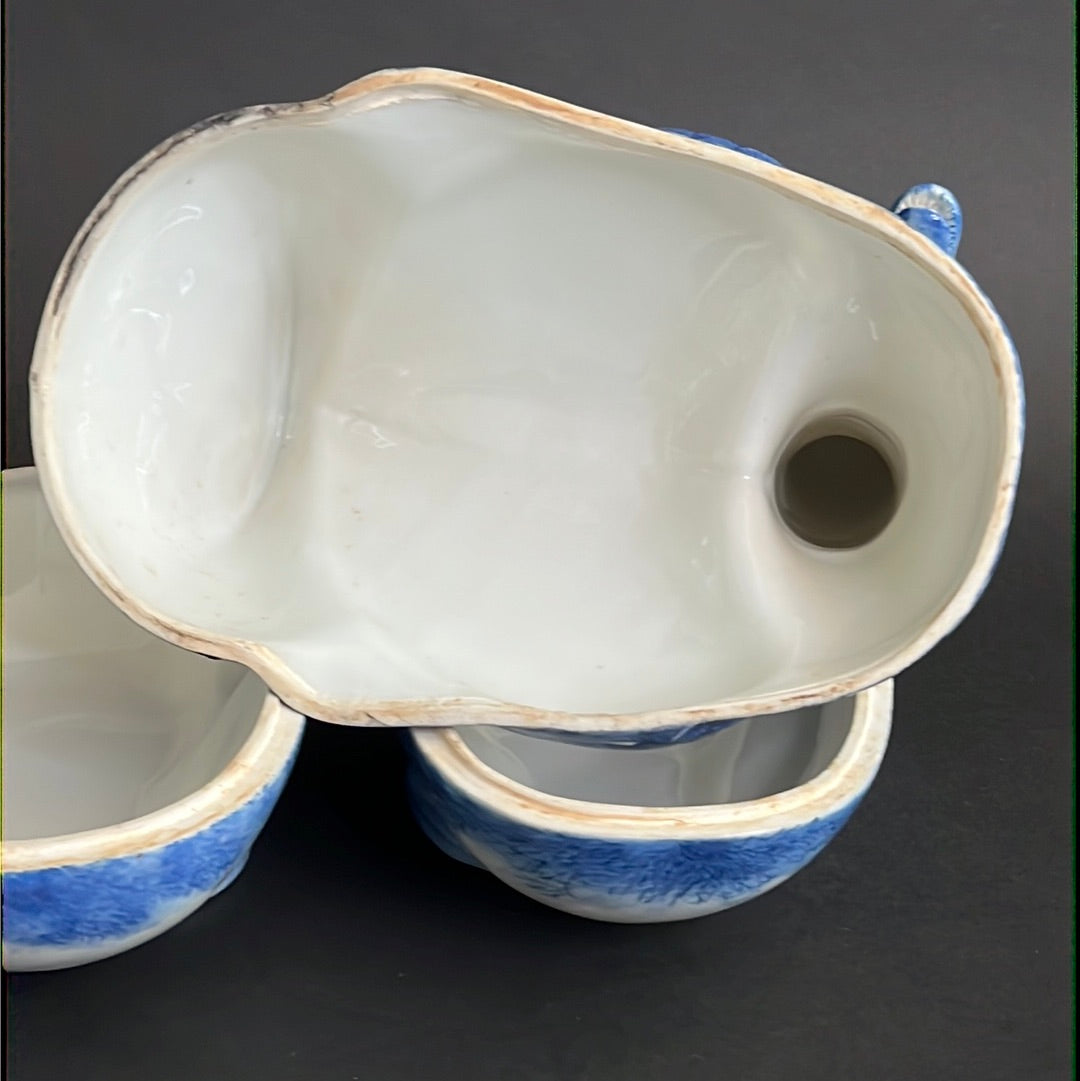 20th C. Rare Pair Chinese Export Blue & White Porcelain Duck & Cover