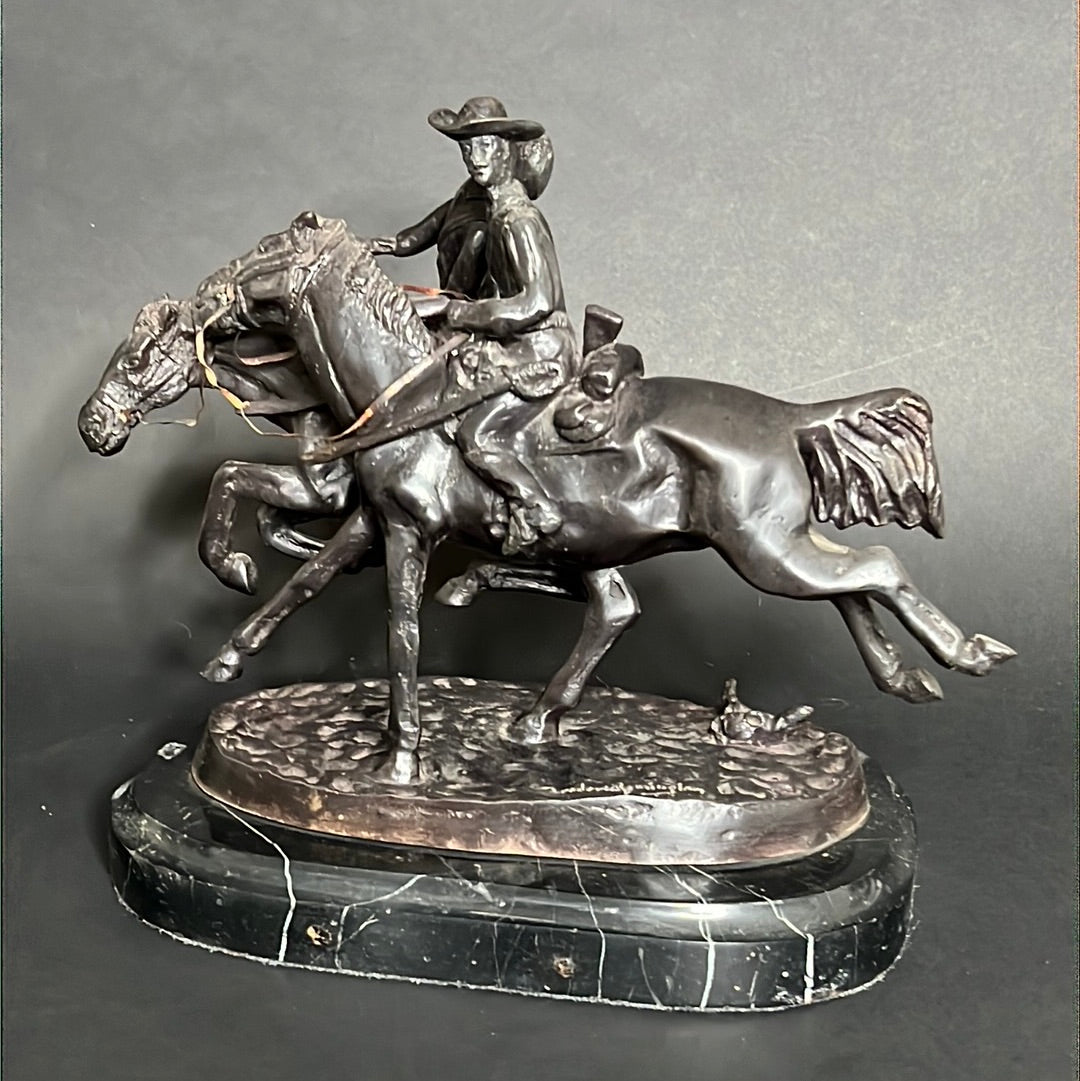Frederic Remington “The Wounded Bunkie “ Bronze Statue 1861-1909