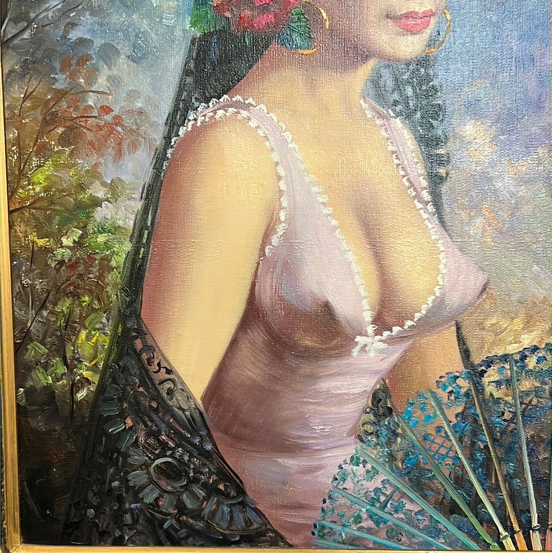 Spanish Lady By Cortes Oil On Canvas