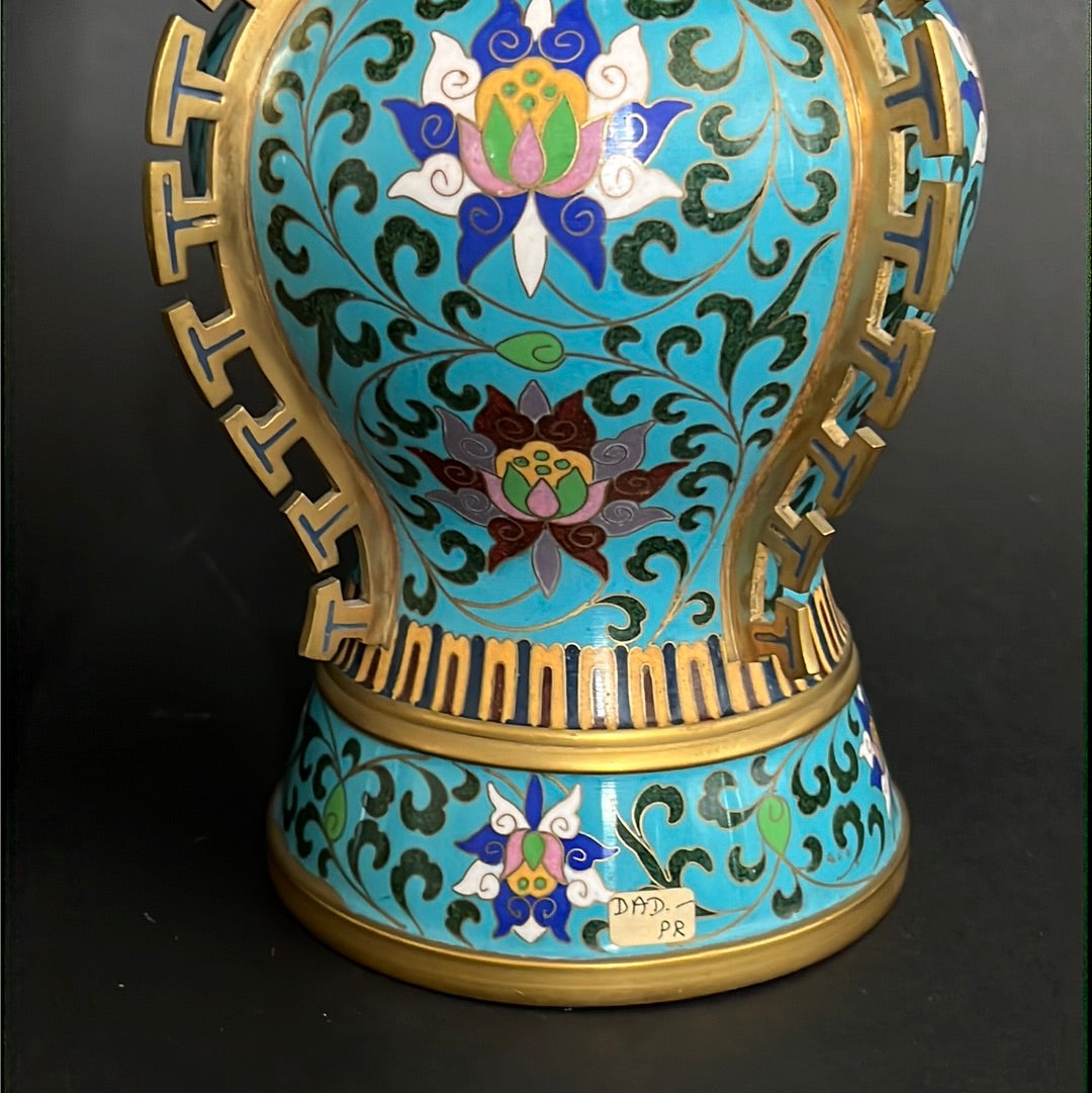 20th C. Rare Pair Chinese Cloisonné Gu Shape Vase