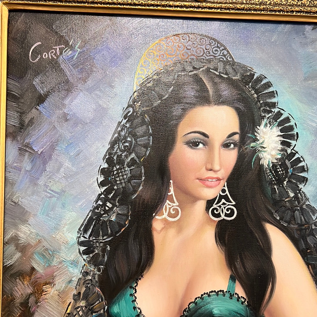 Spanish Lady Oil on Canvas By Cortes