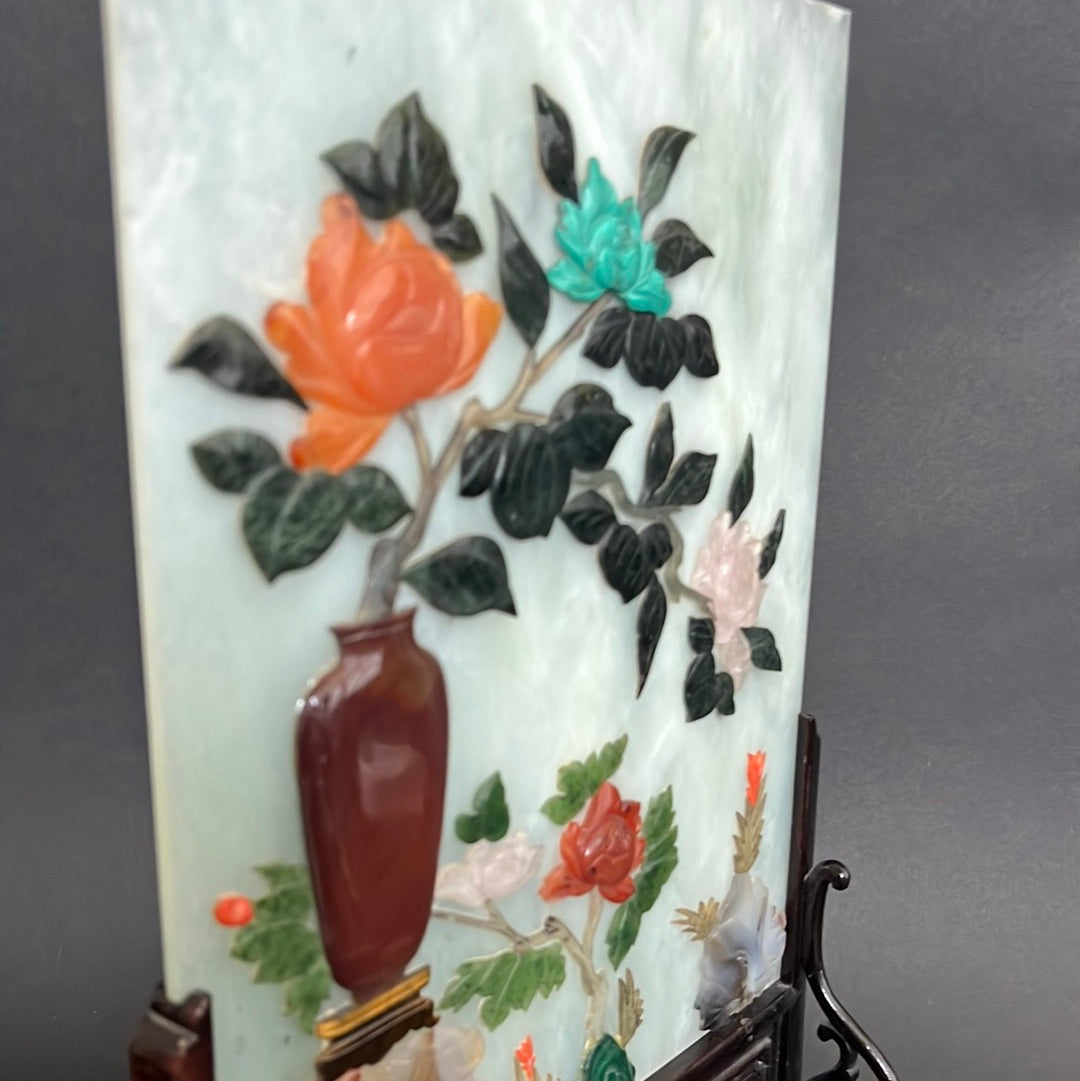 20th C. Rare Pair Chinese Jade Panel