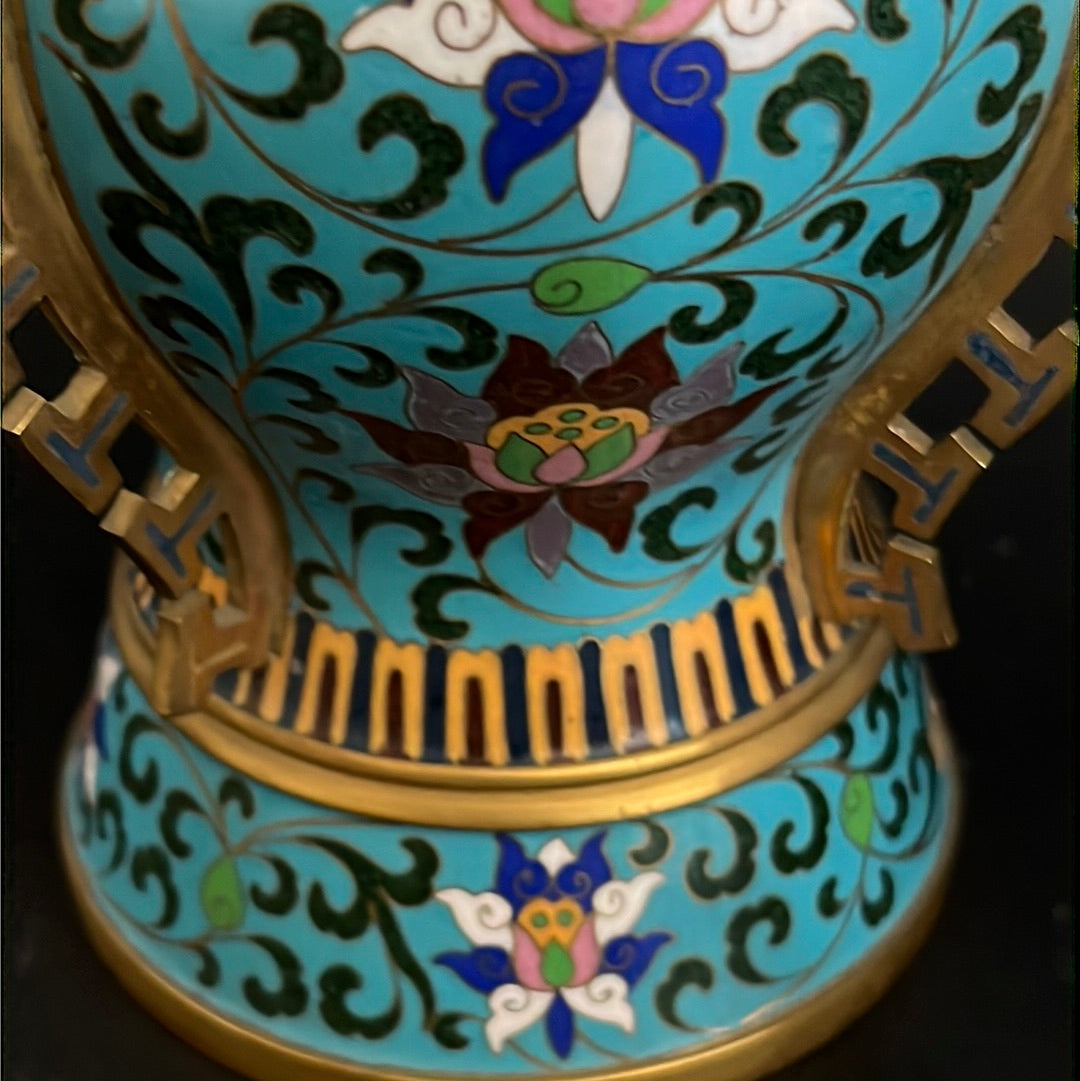 20th C. Rare Pair Chinese Cloisonné Gu Shape Vase
