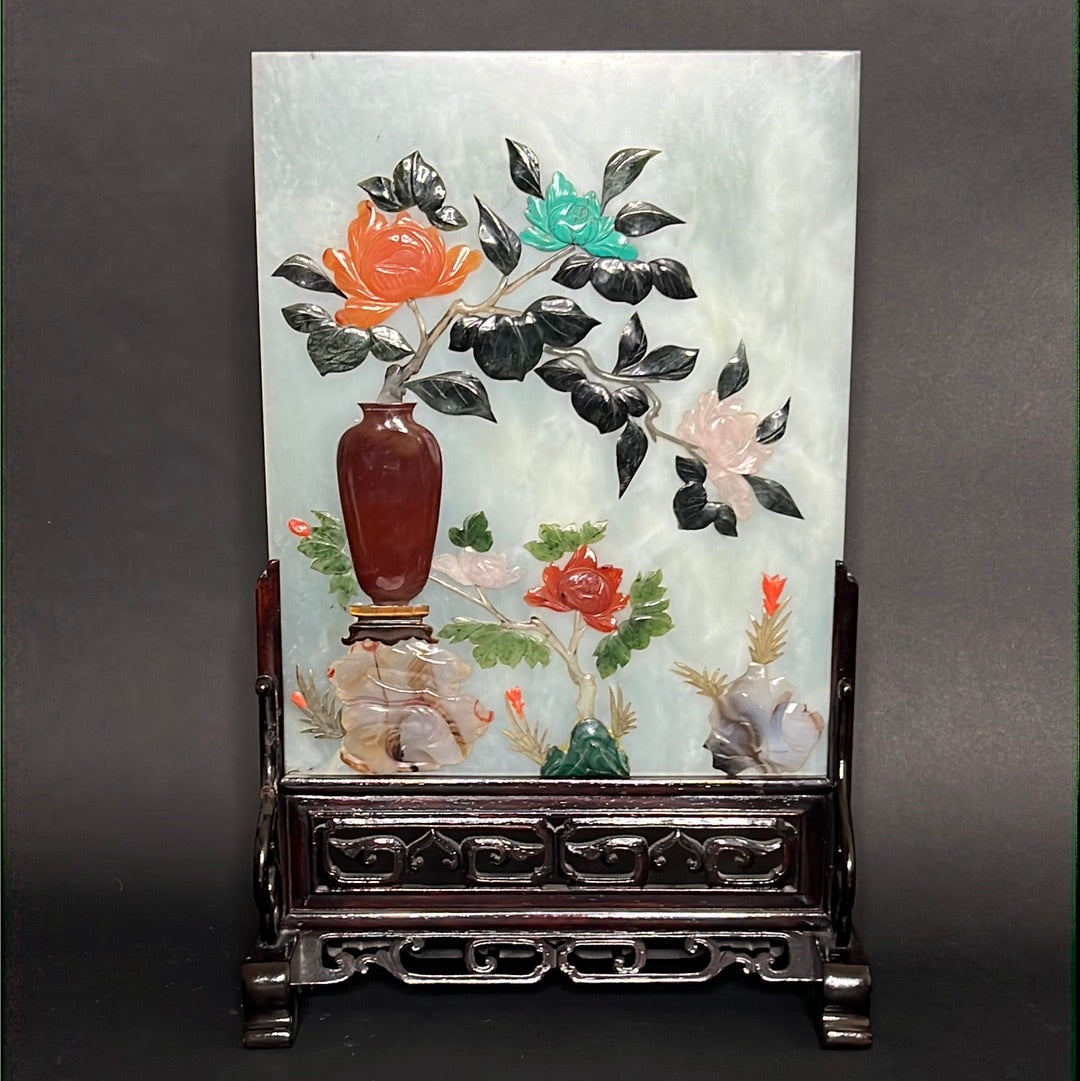 20th C. Rare Pair Chinese Jade Panel