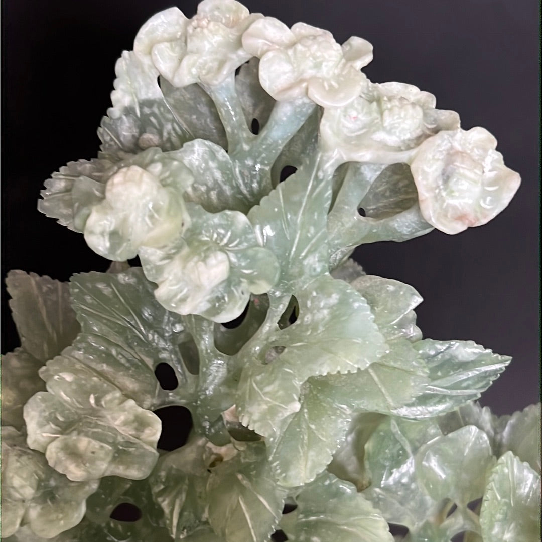20th C. White & Greenish Chinese Jade A Mother Phoenix Bird & Tree Prides