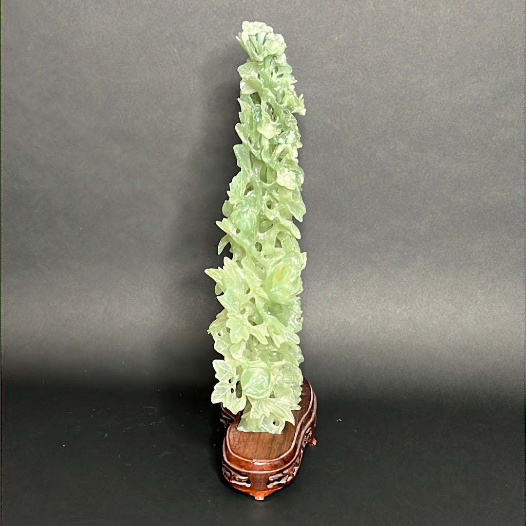 20th C. White & Greenish Chinese Jade A Mother Phoenix Bird & Tree Prides