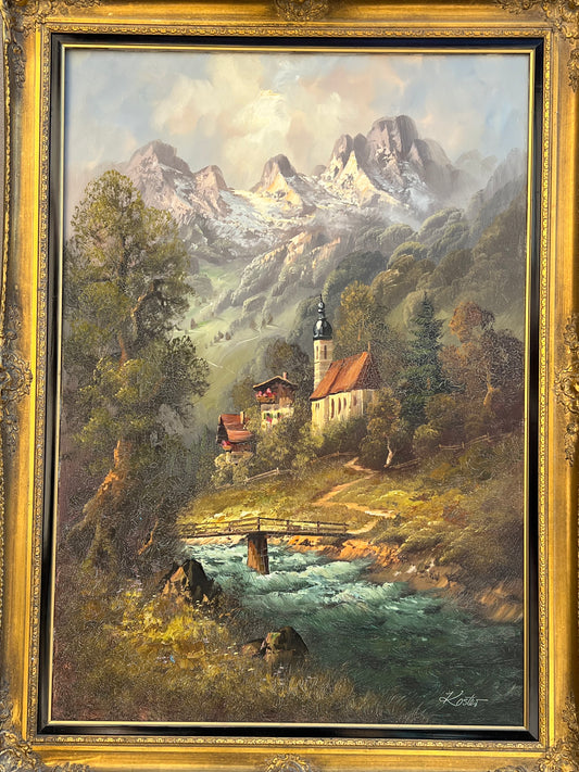 Vintage Landscape Original Oil Painting on Canvas
