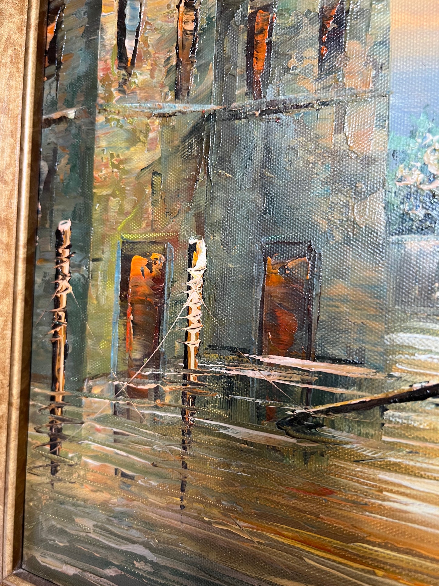 Original Vintage Rossini Oil Painting Water Scenery on Canvas