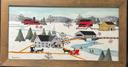 Vintage Oil Painting “ The Village Church in Winter “ 1989