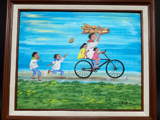 Original Oil on Board “ La Bicicleta” Elizabeth Chubela Haas 1904-2002