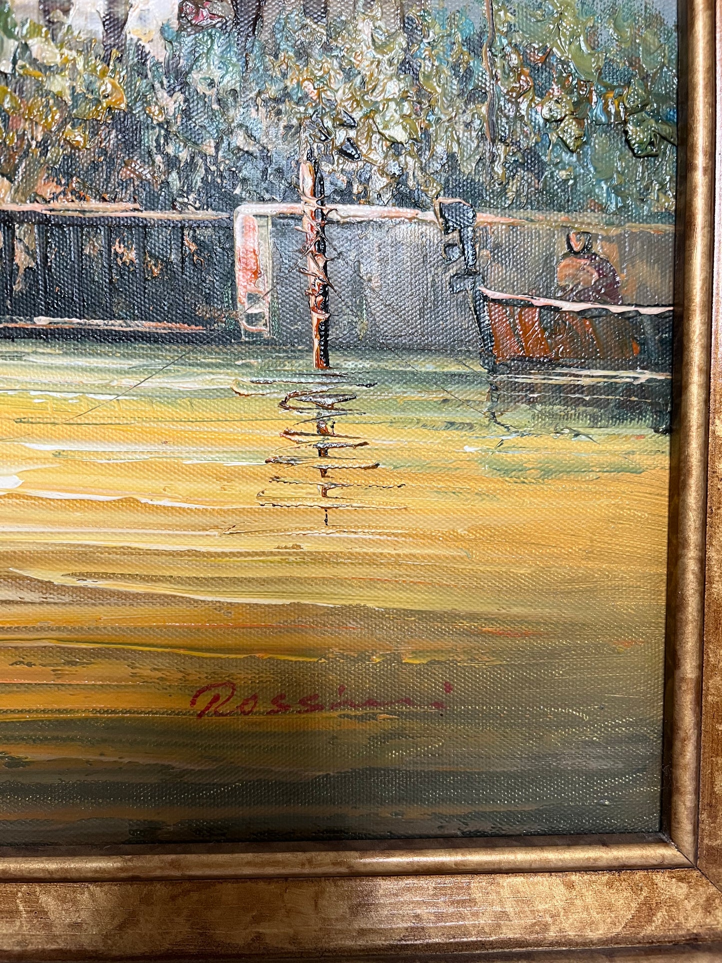 Original Vintage Rossini Oil Painting Water Scenery on Canvas