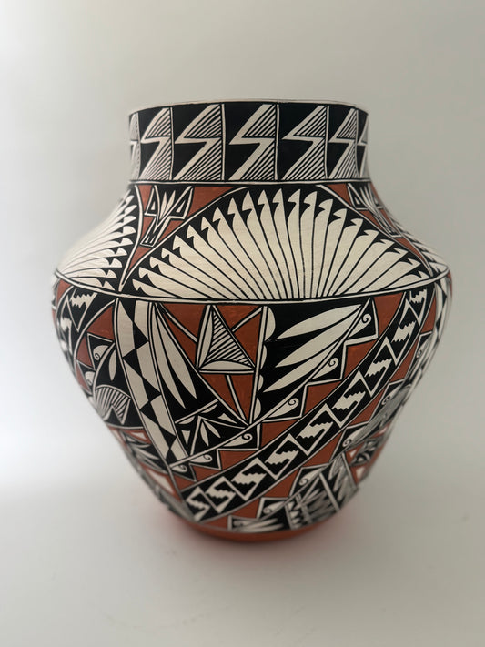 Ruby Shroulote Native American Polychrome Acoma Pottery Jar/ Large