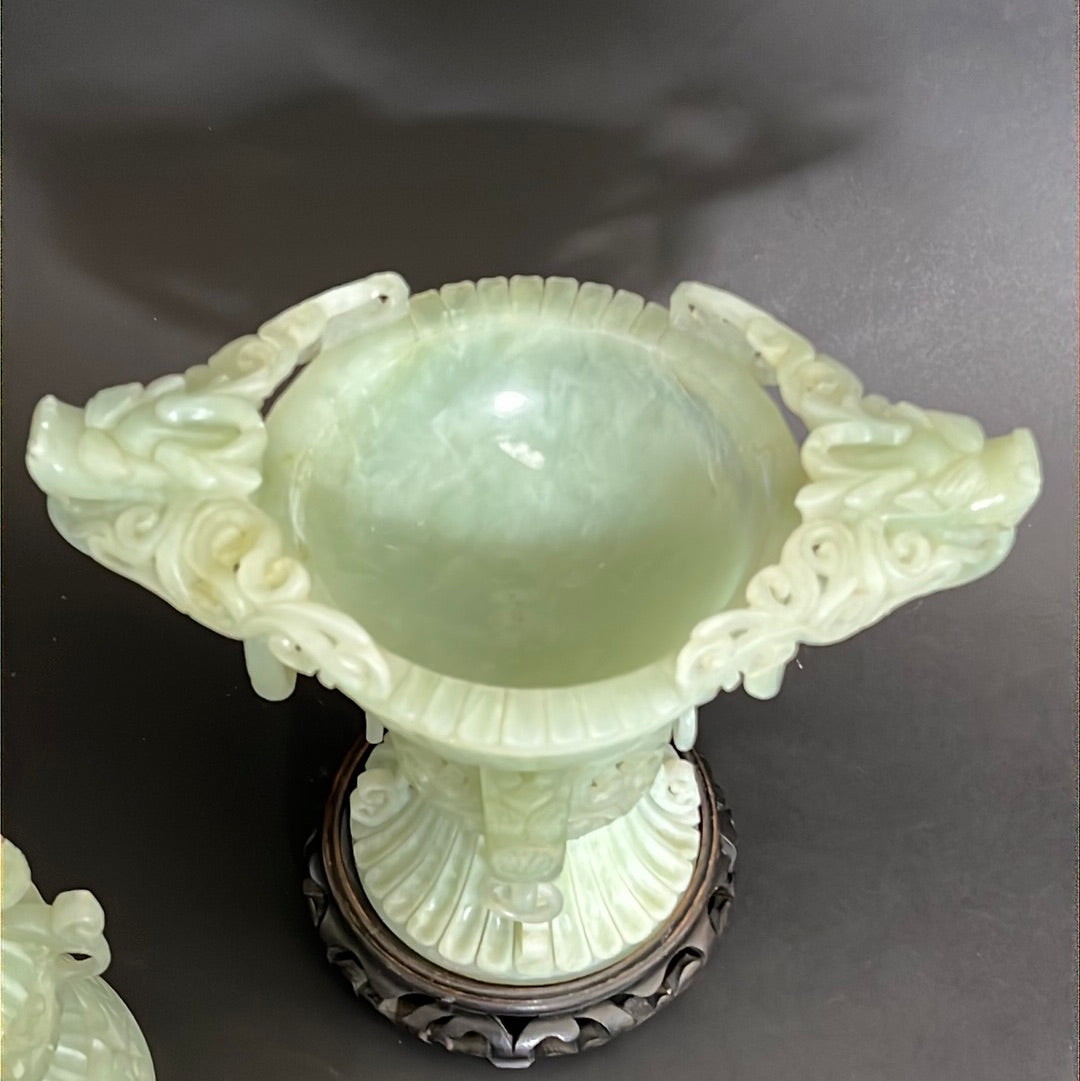 20th C Celadon Russet Jade Exquisitely Hand Carved Pagoda Tower