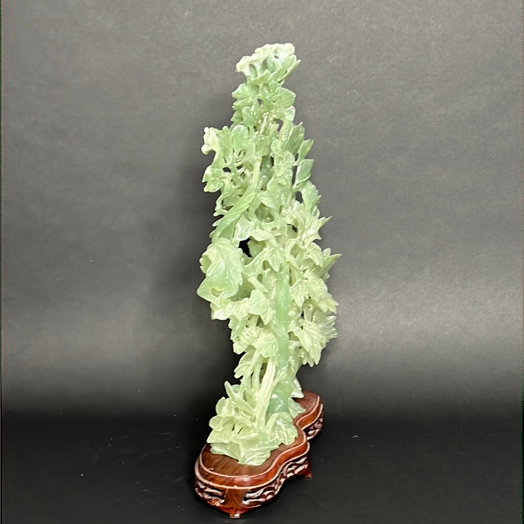 20th C. White & Greenish Chinese Jade A Mother Phoenix Bird & Tree Prides