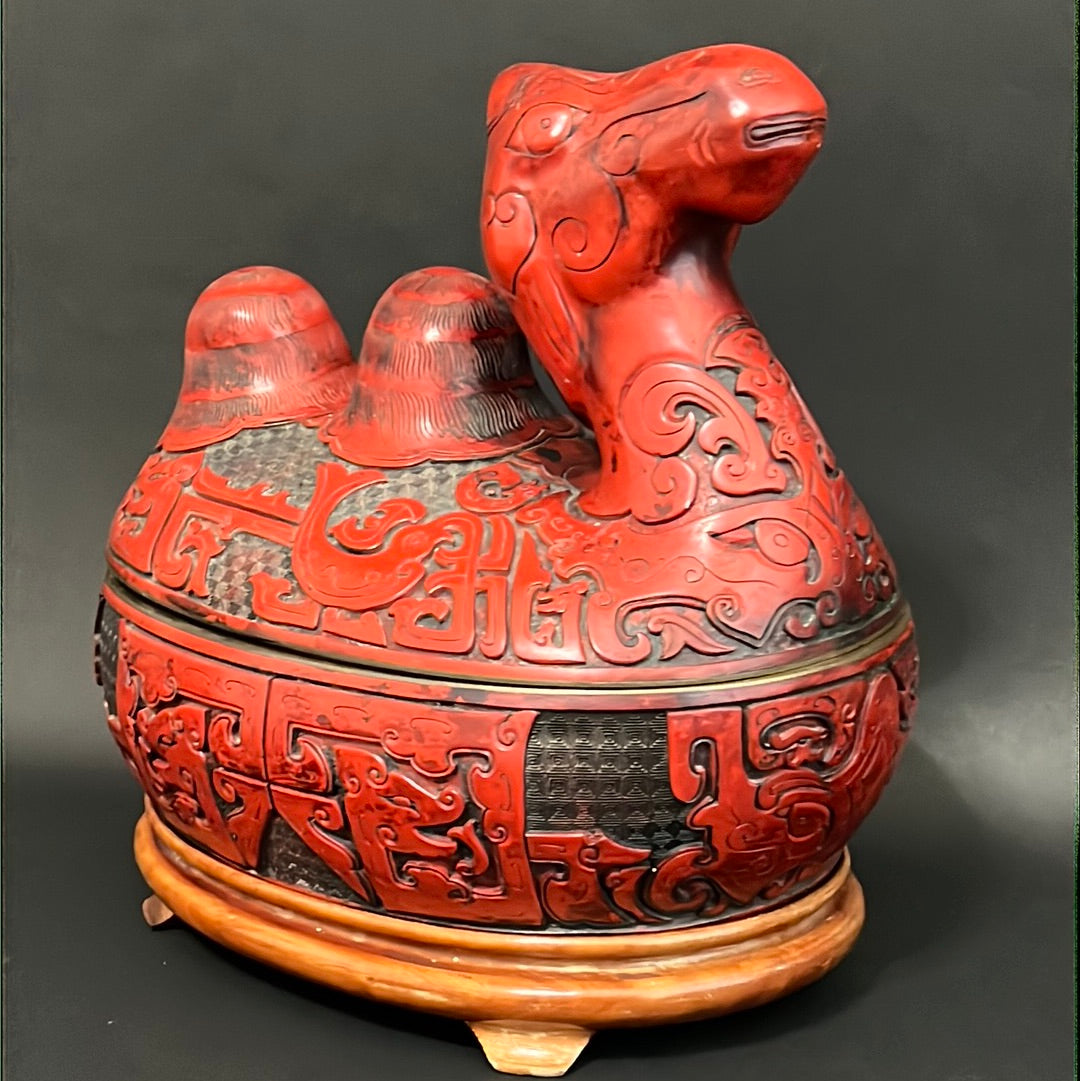 A Large Chinese Lacquered Cinnabar Camel Box