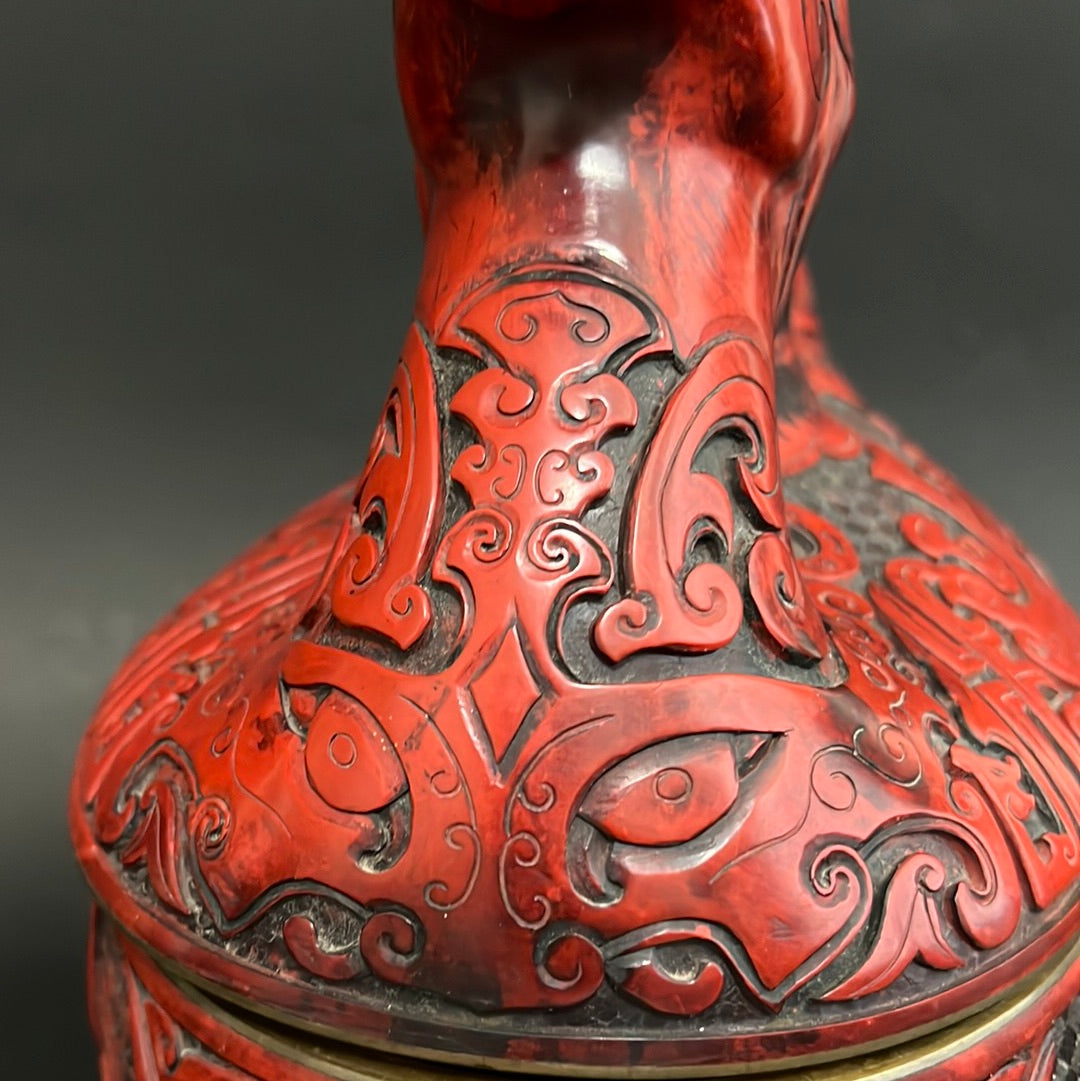 A Large Chinese Lacquered Cinnabar Camel Box