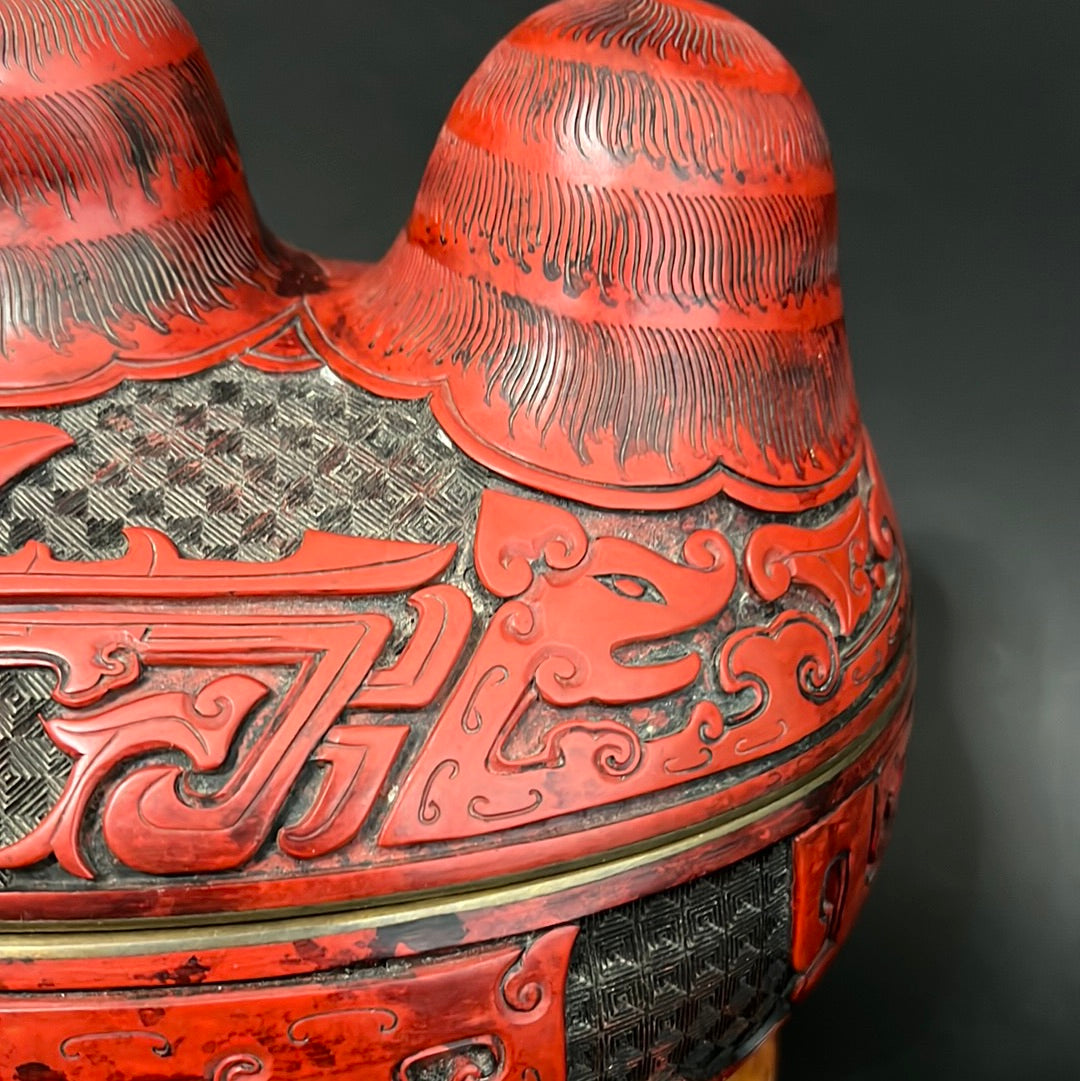 A Large Chinese Lacquered Cinnabar Camel Box